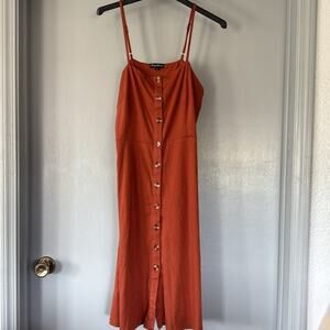 Berydress sz XL Brown Button Front Spaghetti Strap Dress Cotton Knit